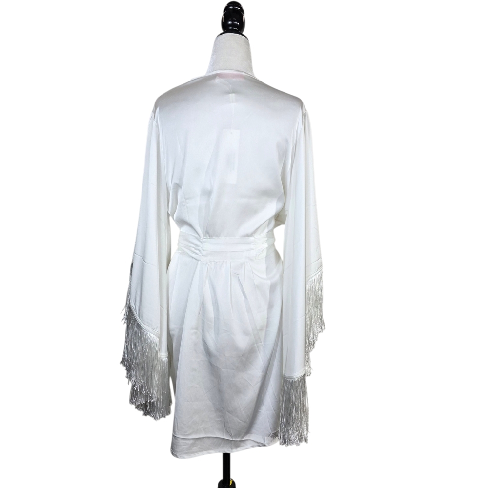 Homebodii Pricilla fringe Luxury White Satin Robe - Picture 4 of 16